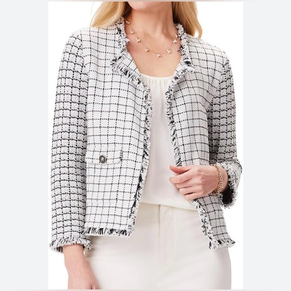 NIC+ZOE White and Black Windowpane Tweed Jacket